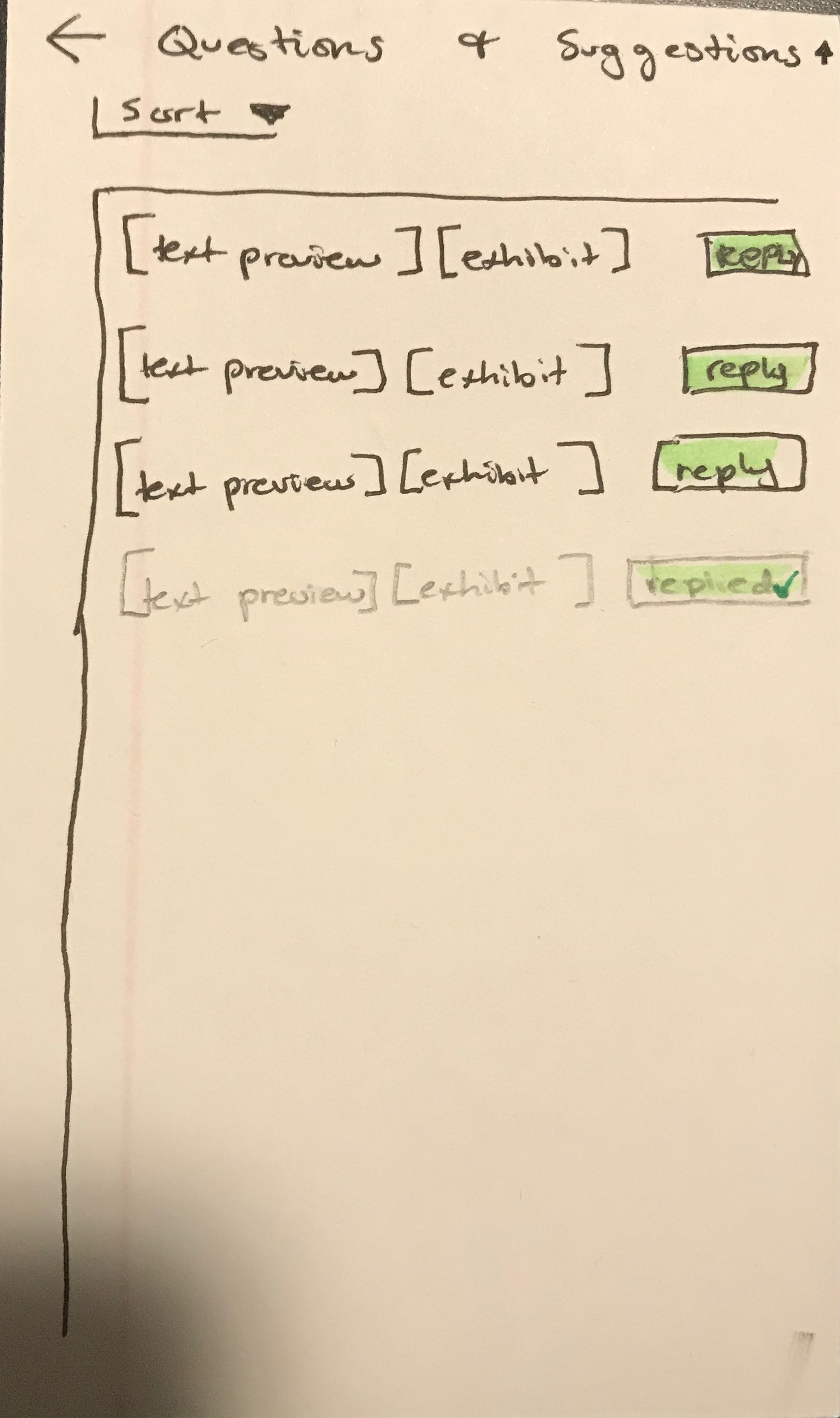 old questions and suggestions screen